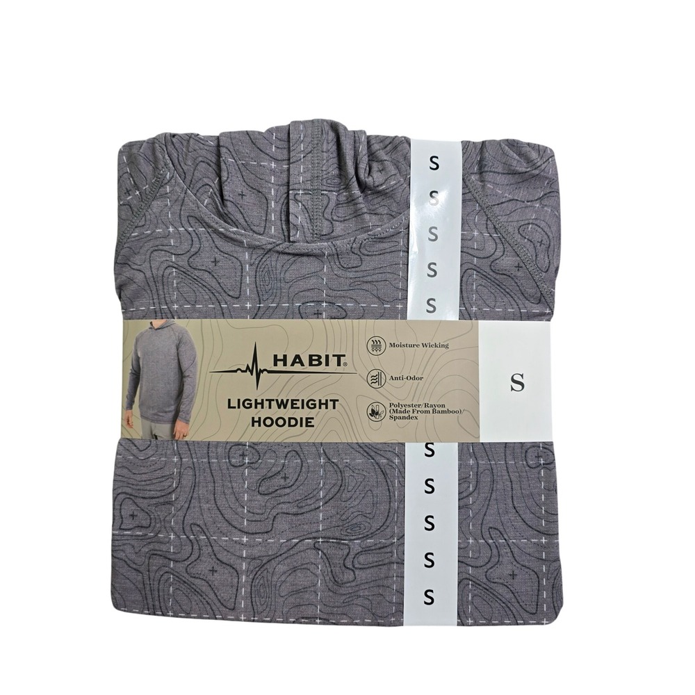 Habit Lightweight Hoodie Mens Small Elevation Black Topographic Map Print New